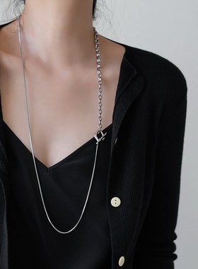 不掉色!多种戴法~高级感轻奢重工OT扣长款毛衣链项链简约百搭