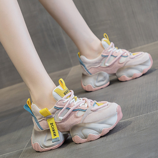 真皮女士不累脚旅游休闲鞋 2024夏季 透气 女款 外贸炸街内增高老爹鞋