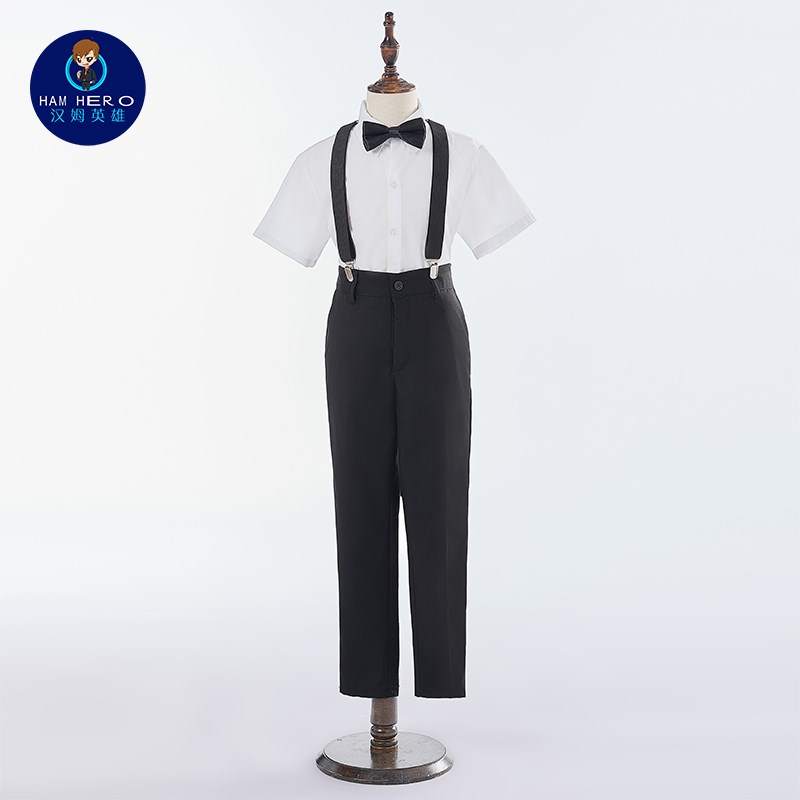 男童礼服套装夏季白衬衫背带裤儿童主持诗朗诵小学生大合唱演出服