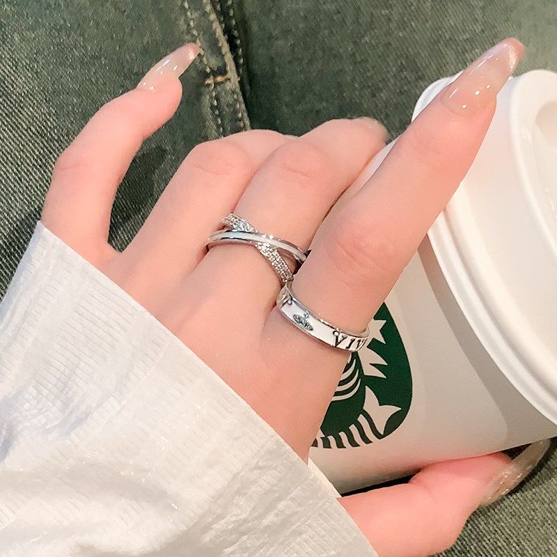 银色交叉锆石戒指女小众设计素圈戒指女时尚个性尾戒字母食指环女,饰品/流行首饰/时尚饰品新,戒指/指环,淘宝优惠券,粉丝福利购,淘宝优惠卷