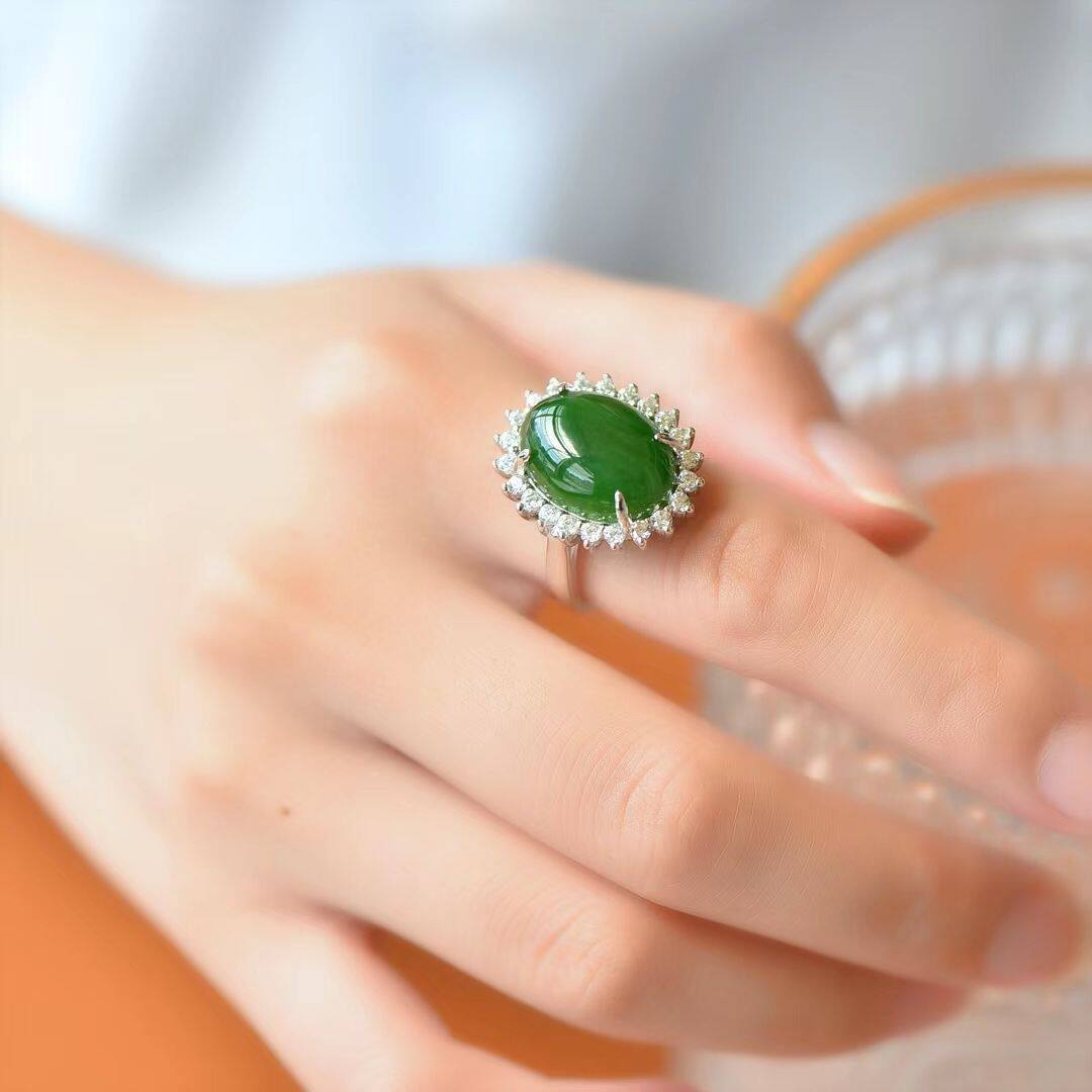 2024 새로운 고급 천연 오래된 소재 옥 반지 여성 얼음 마노 옥수 옥 반지 여성 옥 반지