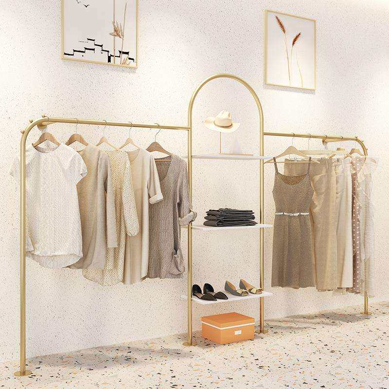 服装店展示架陈列架女装店铺装修挂衣架上墙衣服货架道具金色