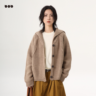 【商场同款】白目自纯色毛衣外套女2025冬新款设计感小众开衫外穿