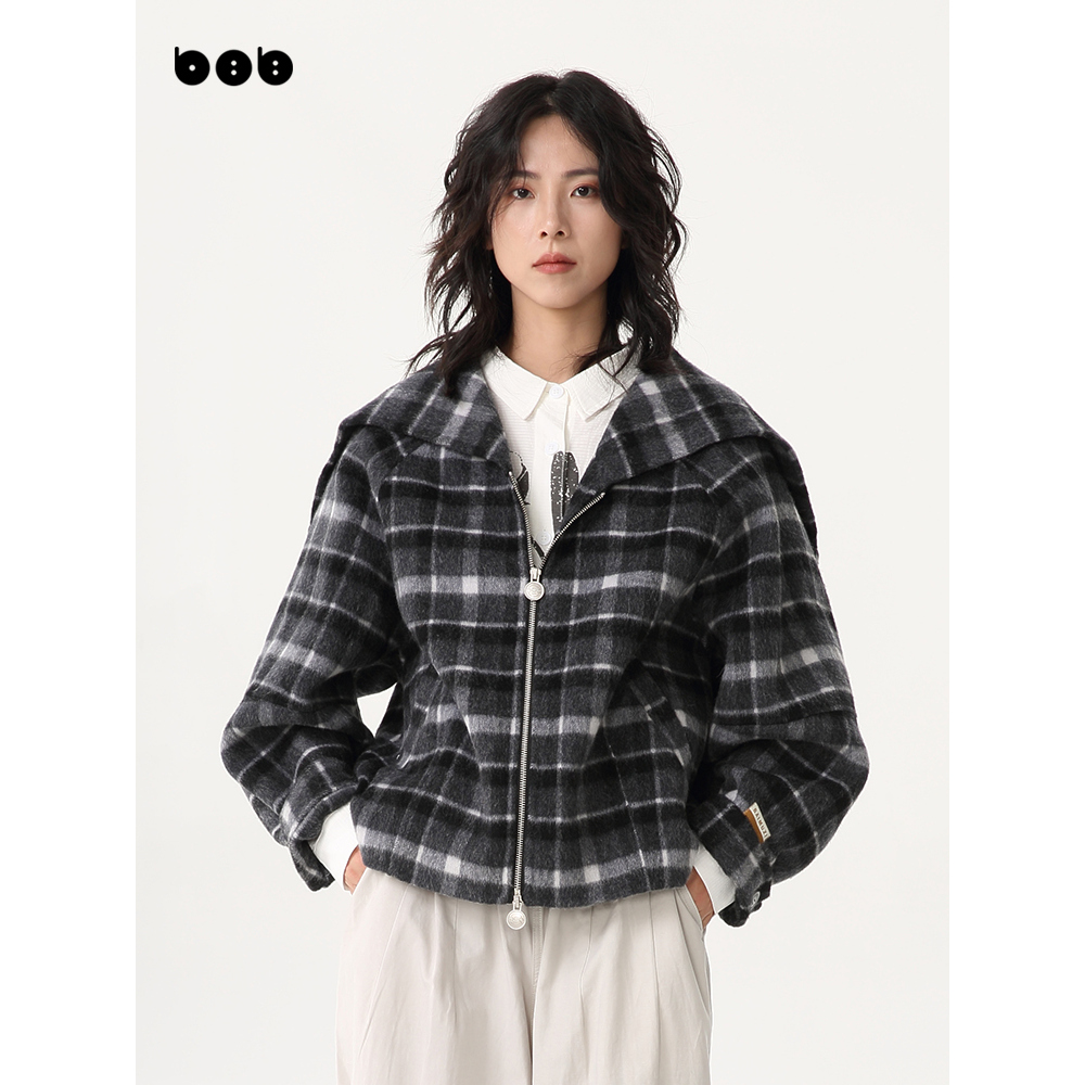 白目自原创设计短款双面呢外套