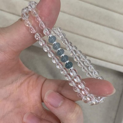 s925纯银天然白水晶双层手链危料蓝水翡翠算盘手串小众设计感手饰