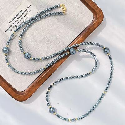 高级感银灰色施家珍珠项链女小众轻奢设计感满天星秋冬多层毛衣链