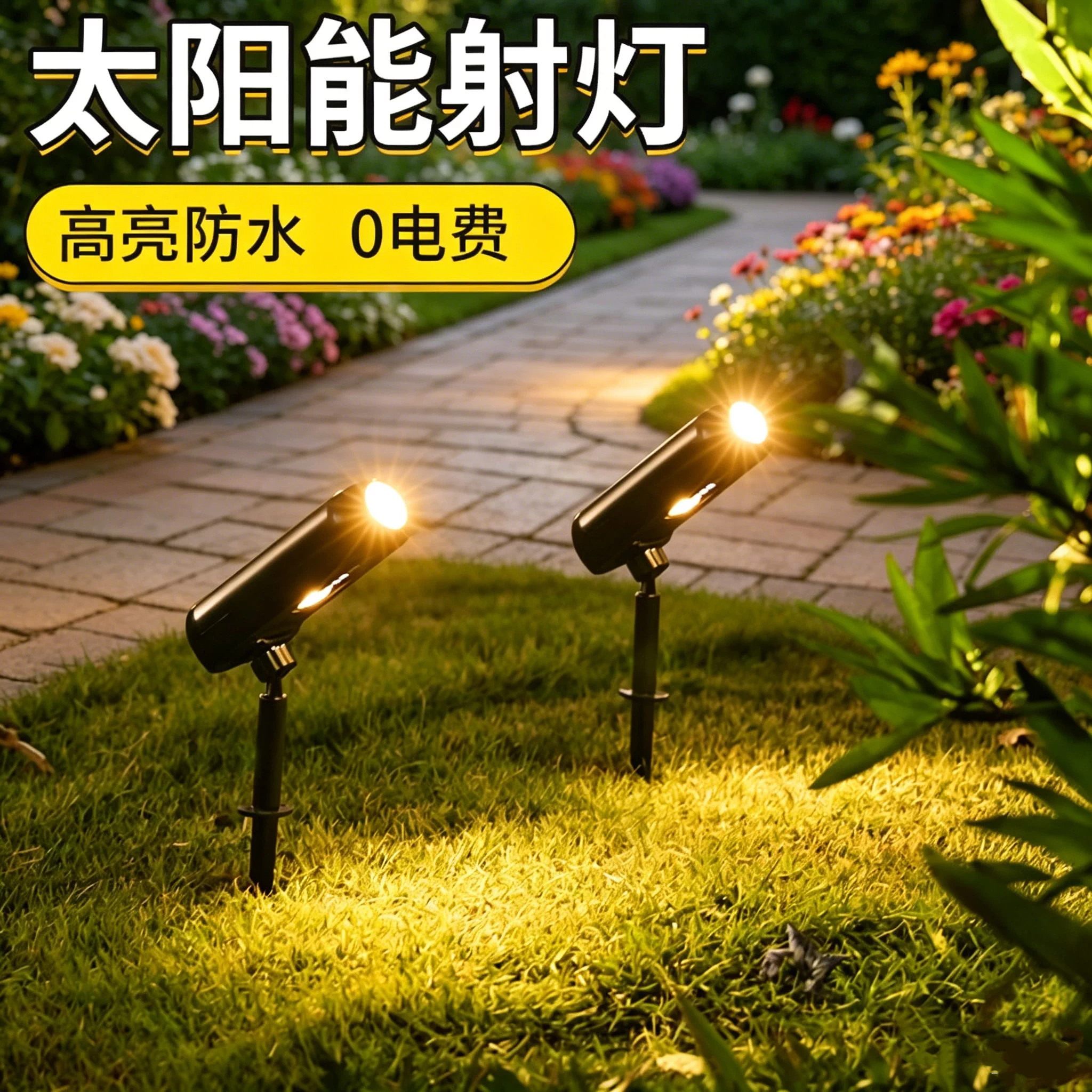 太阳能射灯照树灯户外防水高亮庭院地插草坪灯花园景观装饰氛围灯