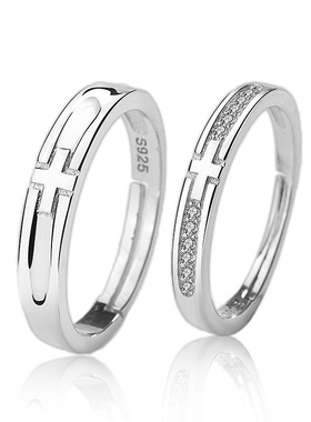 情侣戒指男女925纯银十字架对戒