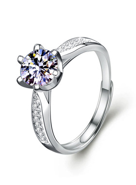 莫桑石戒指女925纯银周家六爪女