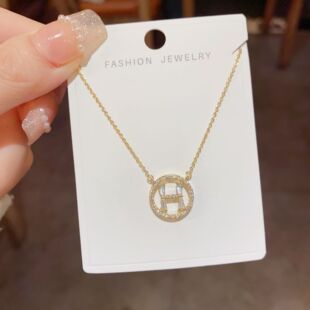 日韩简约气质锆石圆环H字母项链 时尚小众设计感轻奢精致毛衣链女
