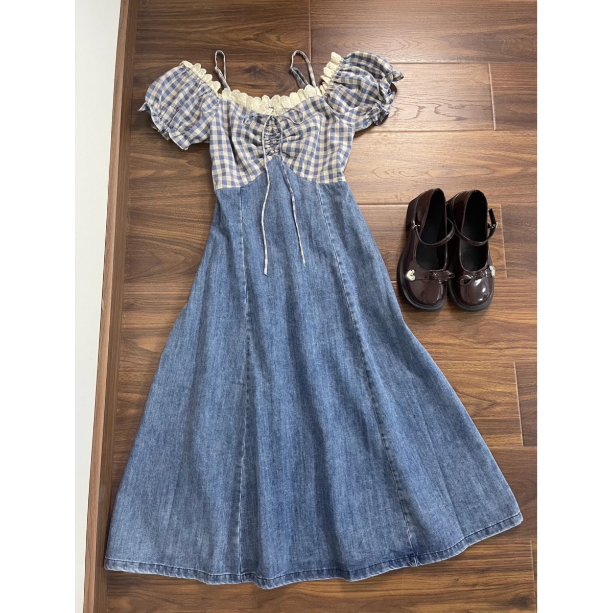 现货!低价!假两件牛仔连衣裙女