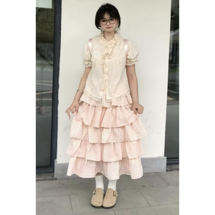 法式 裙子 温柔风百搭系带上衣女夏季 小个子甜美百褶蓬蓬蛋糕裙套装