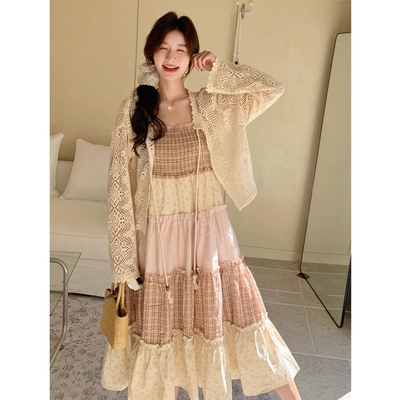 吊带连衣裙海边度假开衫两件套