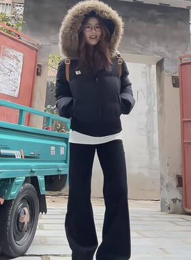 学院风减龄加厚保暖设计毛领黑色棉袄面包服女学生冬季百搭棉服潮