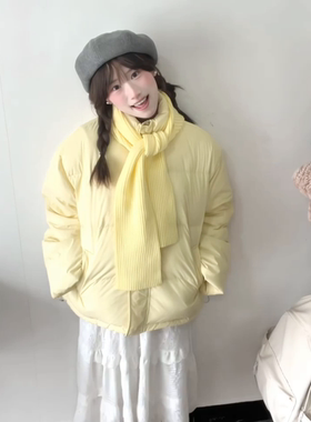 奶黄色学院风甜美加厚立领棉服外套小个子冬季日系百搭面包服棉衣