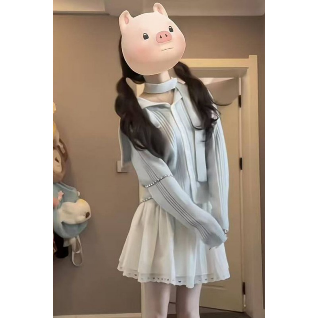 韩系学院穿搭蓝色毛衣针织衫外套