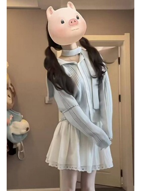 韩系学院穿搭蓝色毛衣2025秋季新款温柔上衣设计感针织衫开衫外套