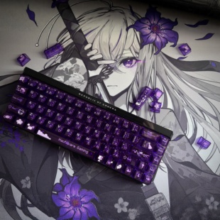 HachiwareGaming键帽紫色透明全透pc键帽套装 130键含增补