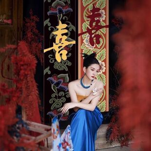 订婚挂布祥云布条婚房结婚布置装饰中式喜字条幅新娘晨袍拍摄背景