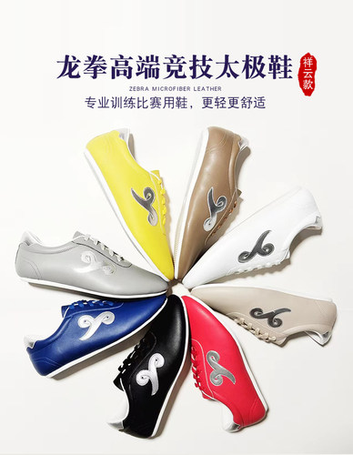 龙拳竞技彩色软皮祥云太极武术鞋