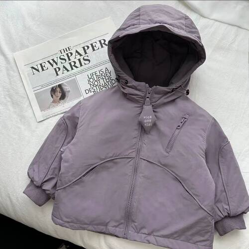 儿童紫色百搭棉服外套2026冬季