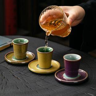 冰花茶杯陶瓷主人杯带杯垫品茗杯家用套杯闻香杯个人专用喝茶杯子