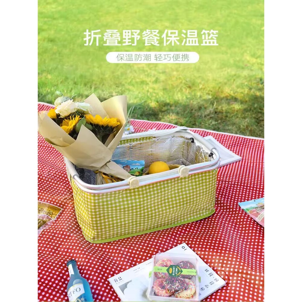 保温野餐篮饭盒袋户外手提菜篮子可折叠加厚购物框冰包保温野餐包