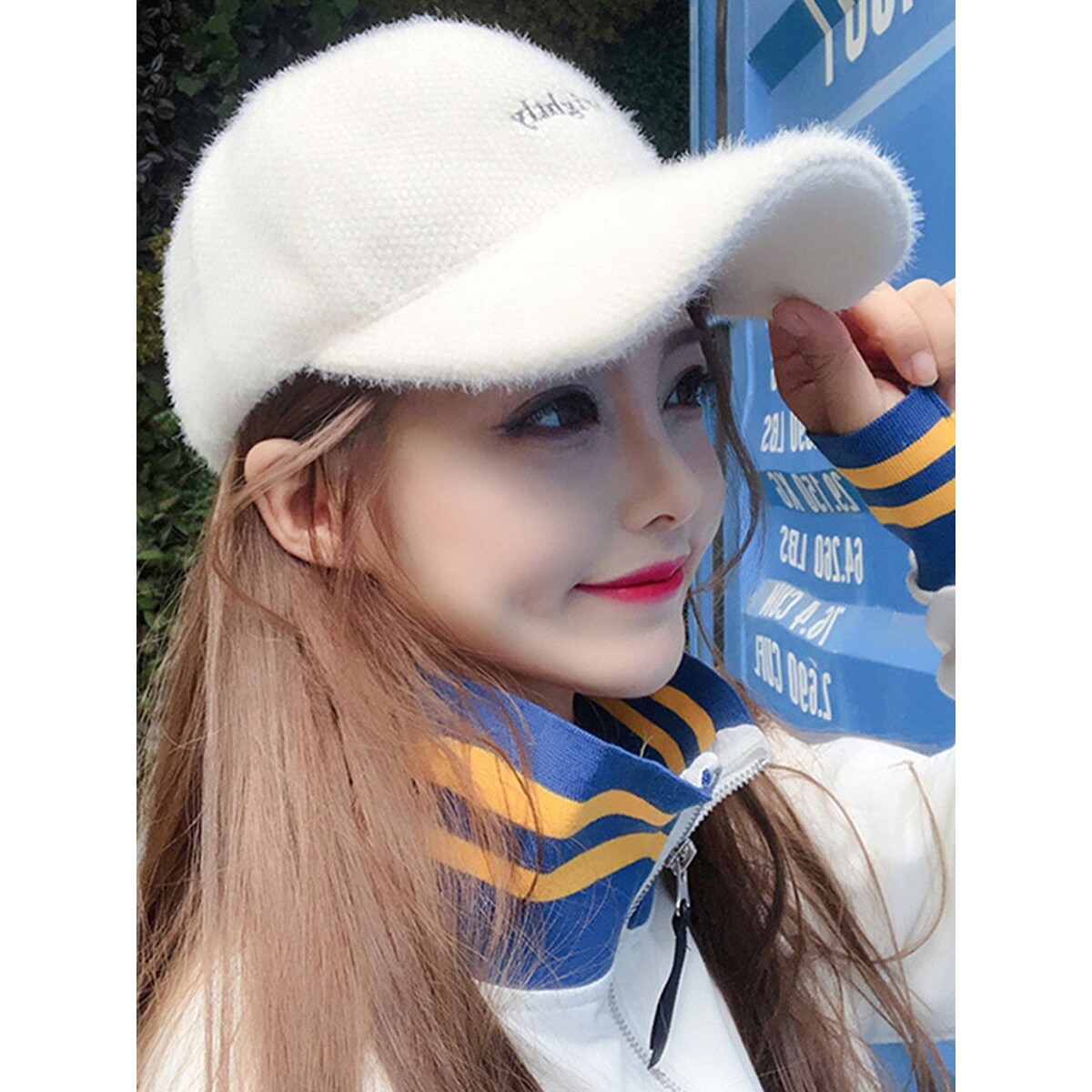 棒球帽女时尚 秋冬保暖字母青年鸭舌帽子 韩版网红休闲百搭毛绒帽