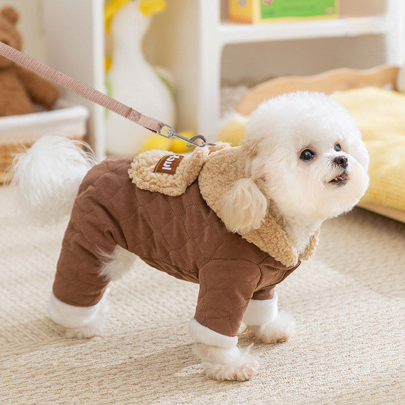 秋冬款加厚宠物四脚衣泰迪比熊博美雪纳瑞小型犬口袋棉服狗狗衣服