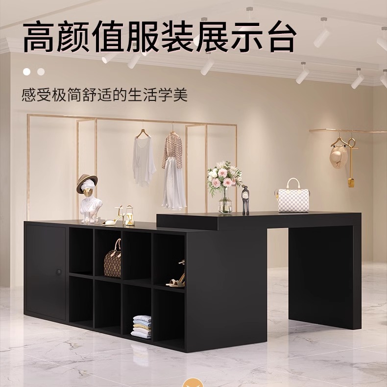 服装店中岛台陈列长条展示桌女装店黑色展示柜子鞋包流水台展示台