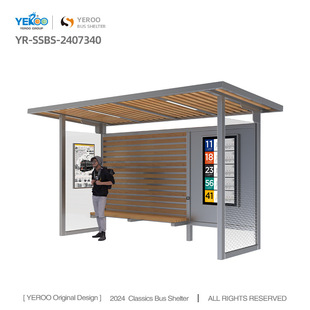 Stop Shelter with Street Light Bus Advertising Box Metal