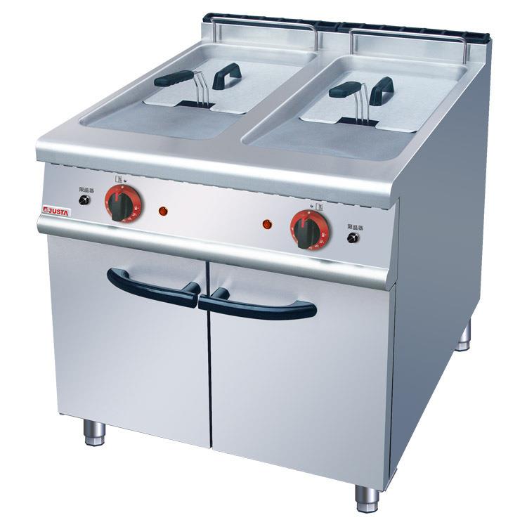 广州供应佳斯特JZH-TC-2双缸双筛电热炸炉连柜座不锈钢油炸锅