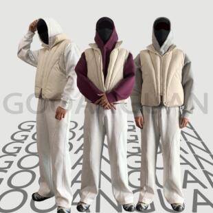 解构马甲棉服背心秋冬短款 背心棉服男中性风外套cleanfit情侣马甲