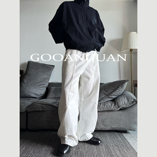 百搭松紧腰直筒阔腿休闲长裤 14oz重磅水洗牛仔裤 男女款 弯刀白牛