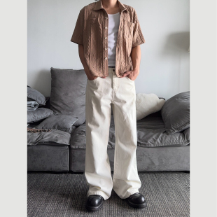 短款 GOOANGUAN 复古衬衫 一片领镂空肌理感短袖 男 320g波西米亚意式