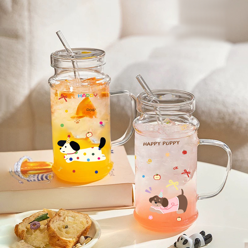 1000ML高颜值大容量玻璃杯ins带把手吸管杯家用冷水壶夏天凉水杯