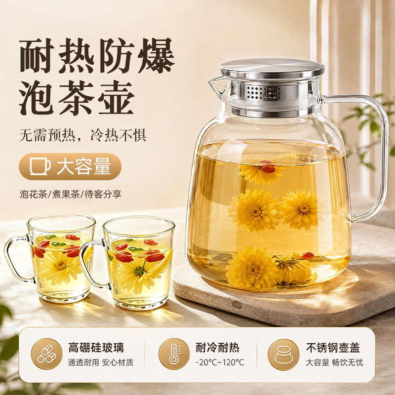 耐高温煮茶壶家用高硼硅玻璃水壶可明火烧水壶办公室大容量泡茶壶