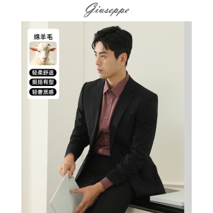 挺括易打理平驳领休闲西服男 面试正装 乔治白秋冬季 羊毛轻商务时尚