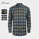 时尚 休闲橘蓝格尖领修身 绵羊毛厚长袖 乔治白秋冬男士 衬衫