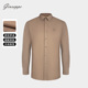 秋季 卡其色尖领修身 带刺绣长袖 乔治白男士 衬衫 休闲上衣