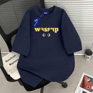 宽松休闲五分袖 WASSUP重磅纯棉短袖 新款 夏季 情侣上衣 T恤男女同款