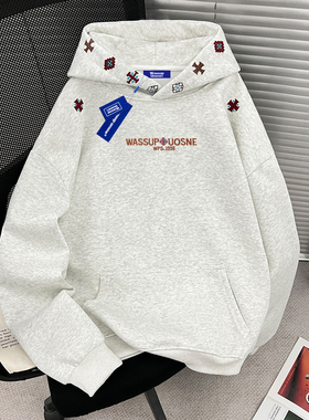 WASSUP刺绣重磅连帽卫衣男秋冬季高街百搭宽松潮牌休闲情侣装上衣