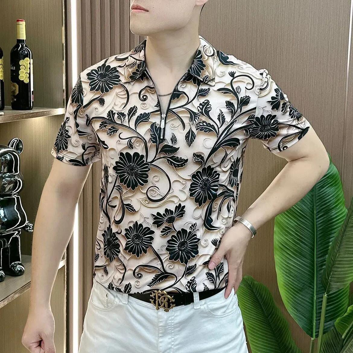 2026夏季新款男士休闲时尚短袖polo衫潮流高级感帅气个性花色t恤