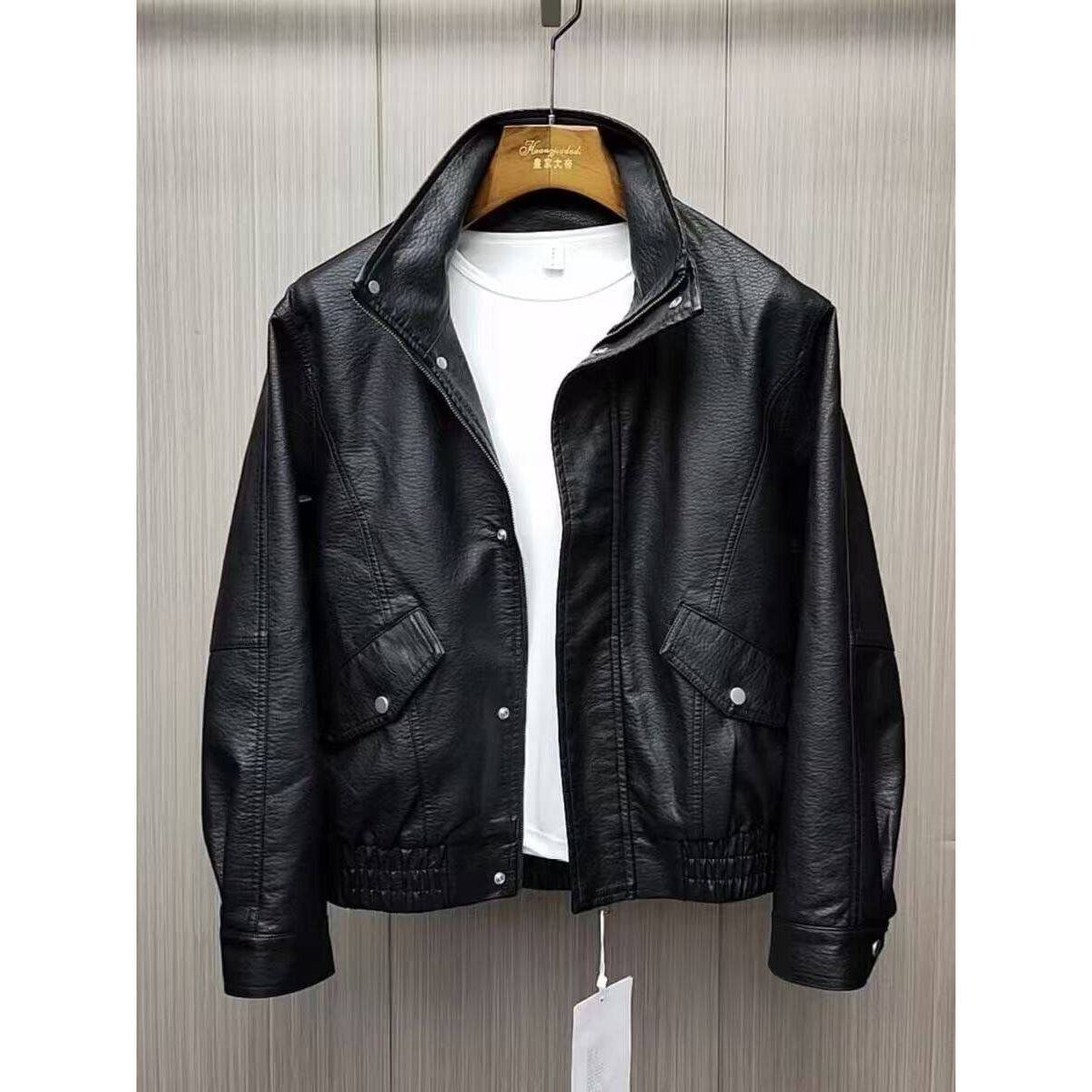 秋冬季皮衣男款痞帅高级感欧货复古男士立领外套宽松机车皮夹克男