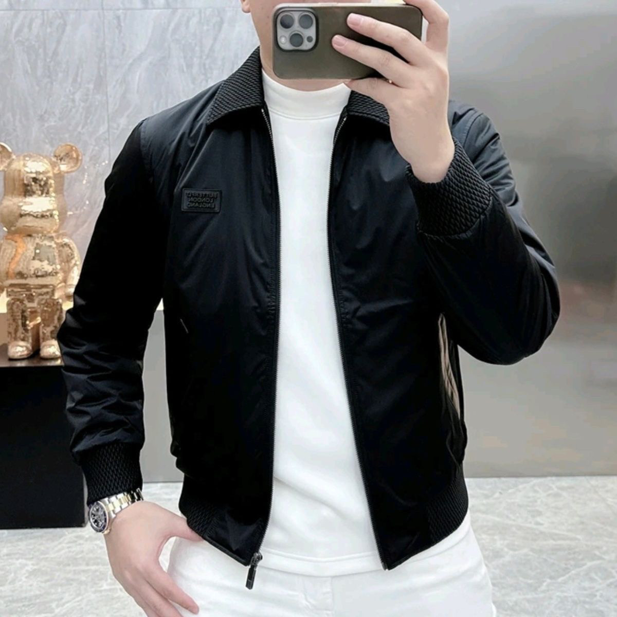 轻奢欧货潮牌男士翻领保暖夹克简约百搭高品质棉服2024秋冬新款