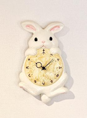 陶瓷挂钟日本作家款纯手工悠季日式钟表动物墙壁装饰兔子挂表现货