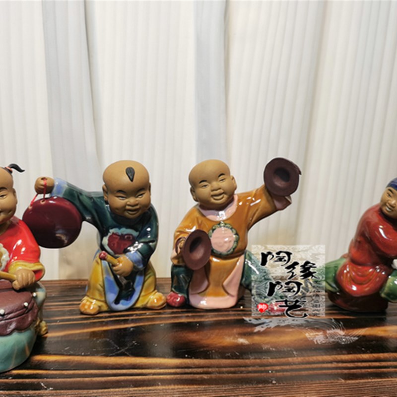 陶瓷工艺品 石湾公仔 童趣 敲锣打鼓