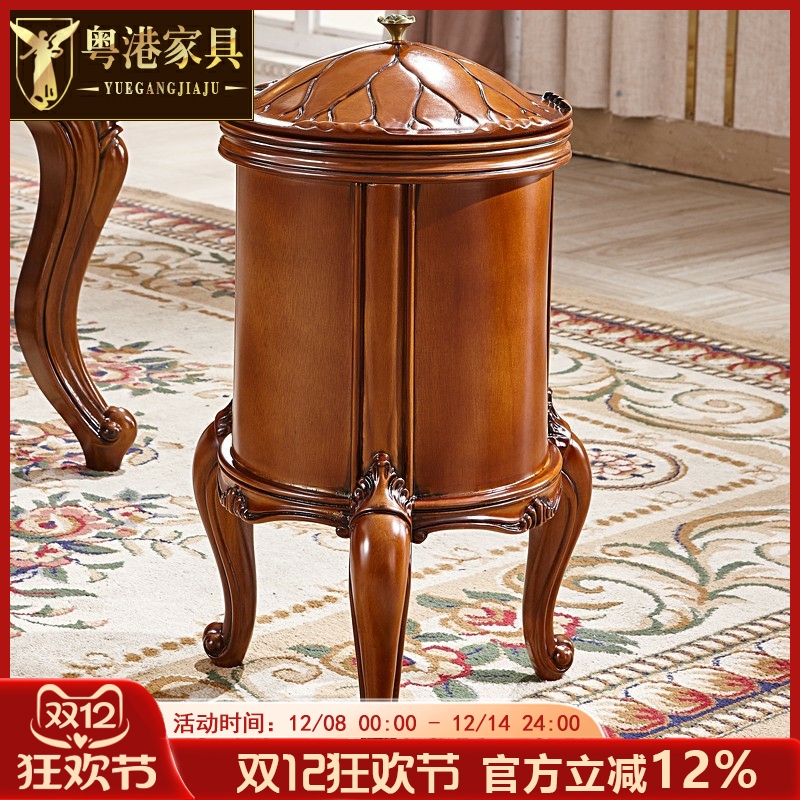 粤港高档别墅全实木雕花垃圾桶