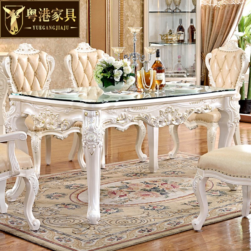 欧式方桌 美式实木餐桌椅组合家用小户型长方形桌子饭桌白色方桌