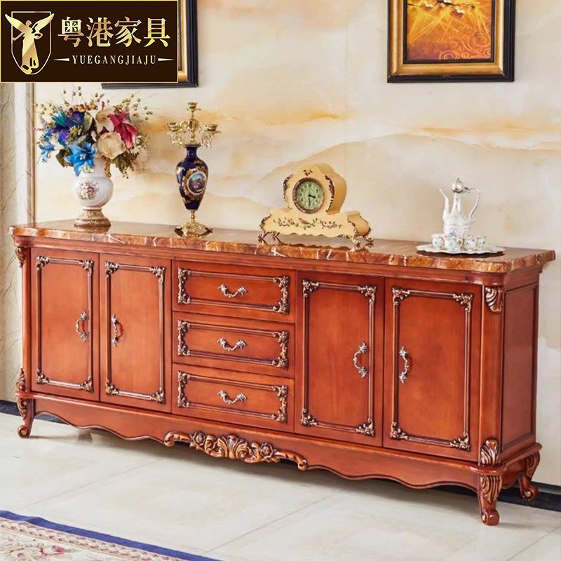 粤港家具 欧式餐边柜 酒柜高柜玄关柜红酒柜餐厅柜碗柜储物柜家具